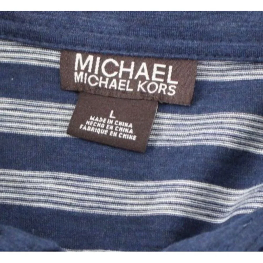 NWT Michael Kors Mens Striped Polo Shirt Large Midnight Blue‎ Cotton
